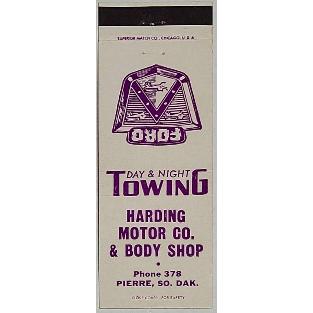 Vintage Matchbook Cover Harding Motor Co Body Shop Pierre SD South Dakota
